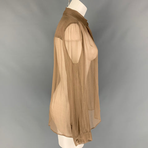 THE ROW Blusa de manga larga de seda caqui talla 8