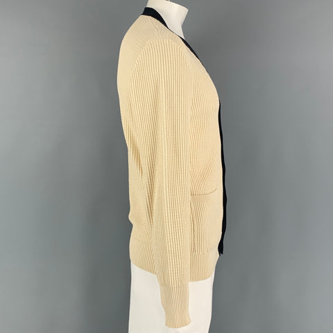 MARTIN MARGIELA Size L Beige Navy & Red Waffle Knit Wool Buttoned Cardigan