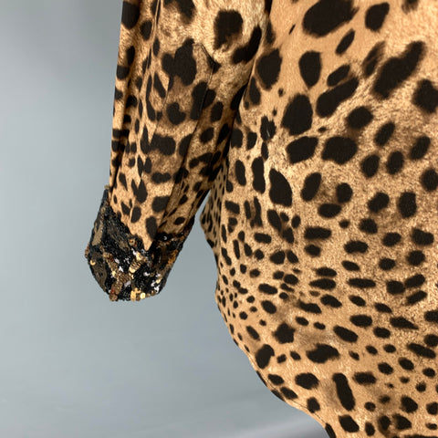 DOLCE & GABBANA Size L Tan Brown Viscose Blend Animal Print Hidden Placket Shirt