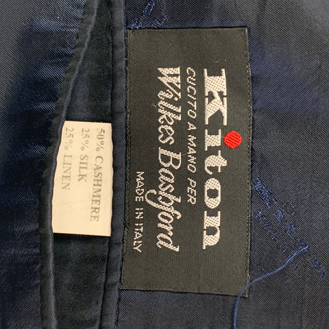 KITON Size 46 Grey Blue Plaid Cashmere Blend Notch Lapel Sport Coat