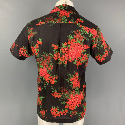 JOHN ELLIOTT SS19 Size S Black Red Floral Print Lyocell Camp Short Sleeve Shirt