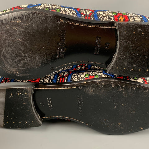 ALEXANDER MCQUEEN Fall 2013 Size 12 Red White Blue Woven Stained Glass Slip On Loafers