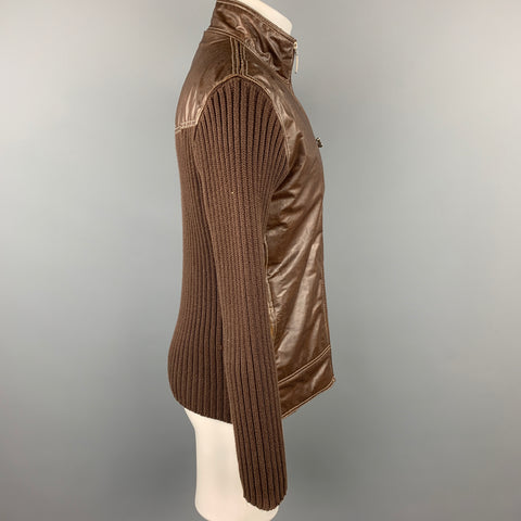 D&G by DOLCE & GABBANA Size XL Brown Knit Cotton Bomber Jacket