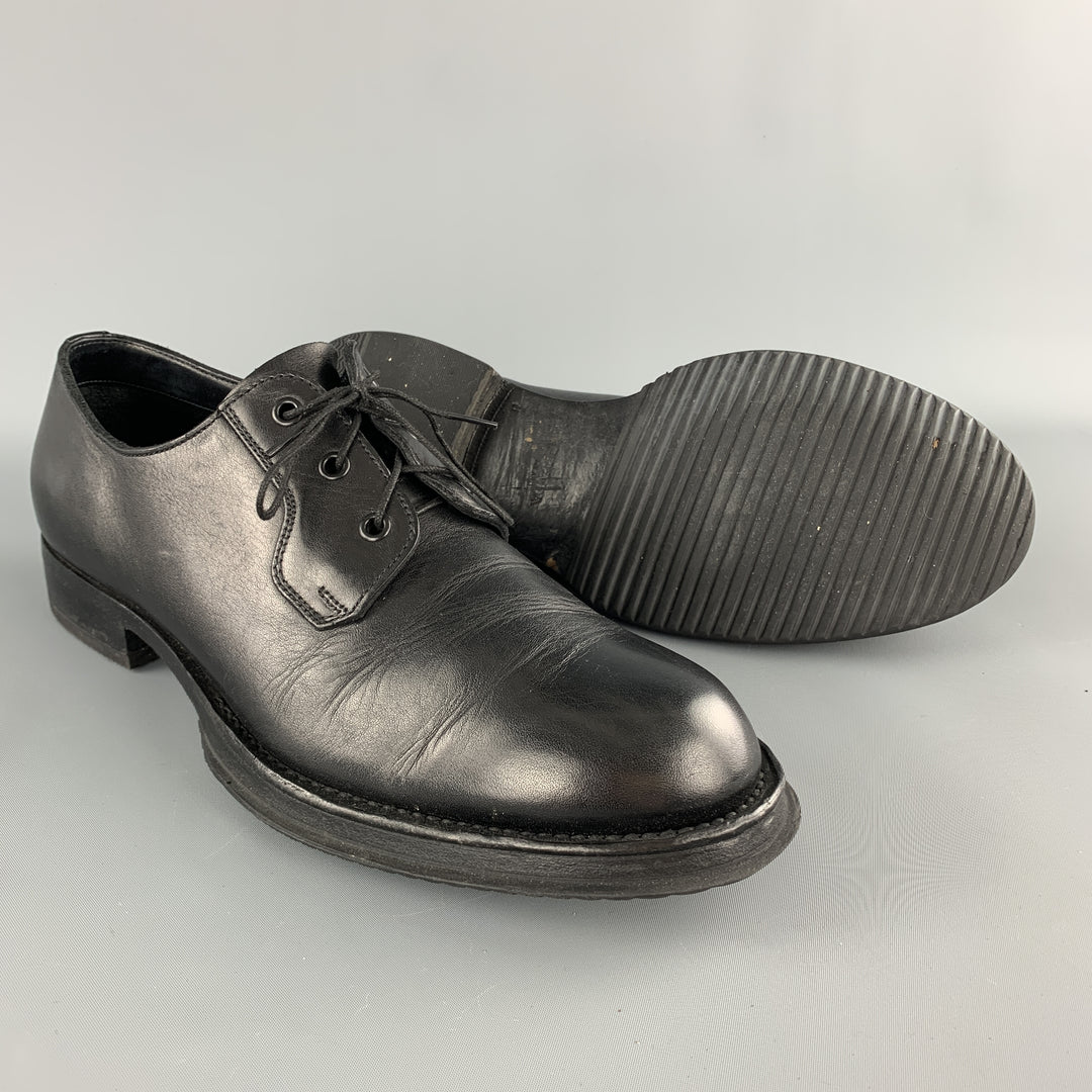 PRADA Taille 9 Chaussures habillées Derby à lacets en cuir noir
