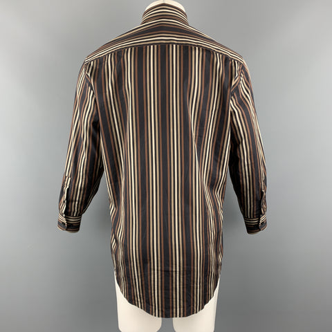 VERSACE CLASSIC Size S Brown & Black Stripe Cotton Double Collar Button Up Long Sleeve Shirt