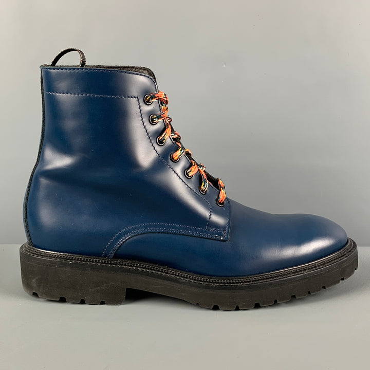 PAUL SMITH Size 10 Blue Leather Lace Up Boots