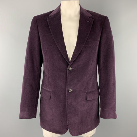 VALENTINO Size 40 Purple Textured Corduroy Notch Lapel Sport Coat