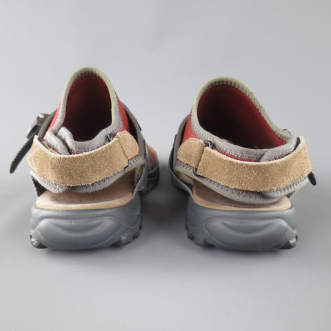 LANVIN Talla EE. UU. 10 Sandalias con tiras híbridas de ante y neopreno en color beige y rojo