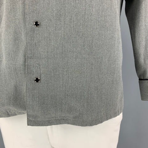 ROTAR Size L Gray Black Embroidery Snaps Long Sleeve Shirt