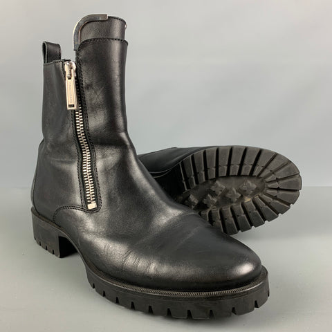 DSQUARED2 Talla 11 Botas de cuero negro con doble cremallera