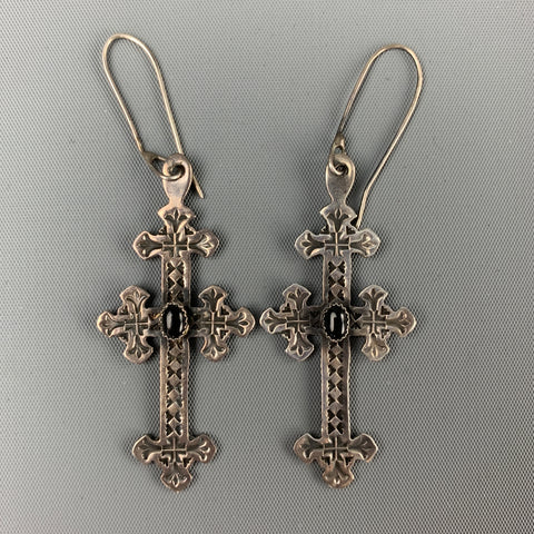 ADRIENNE TEEGUARDEN Silver & Black Metal Cross Earrings