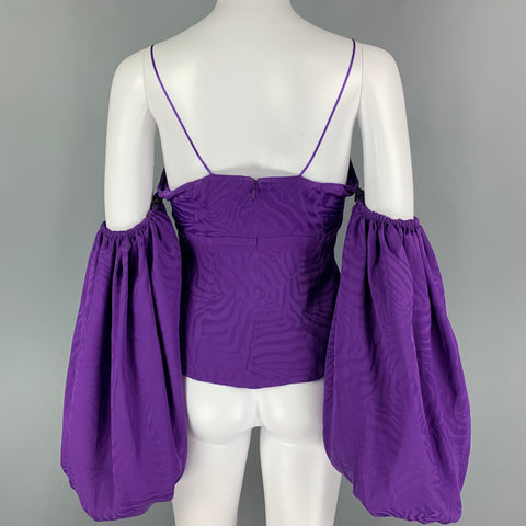 ATTICO Size 2 Purple Acetate Silk Jacquard Balloon Sleeves Dress Top