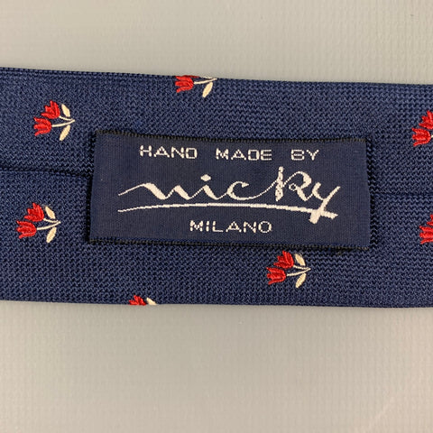 MICKY Navy Red Floral Silk Tie
