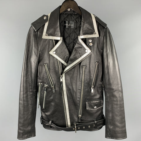 CHRISTIAN BENNER Size XS Black & Silver Solid Leather Biker Jacket