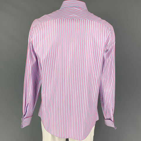 THOMAS PINK Size L Light Blue Pink Stripe Cotton French Cuff Long Sleeve Shirt