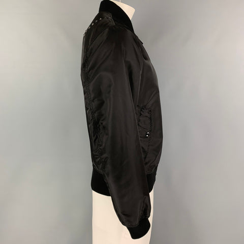 VALENTINO Size 40 Black Studded Polyamide Bomber Jacket