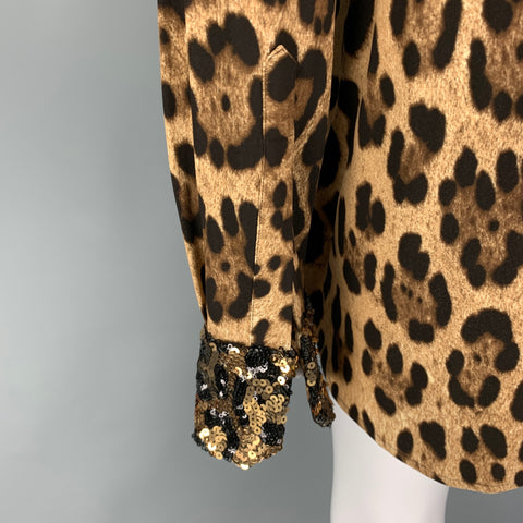 DOLCE & GABBANA Size S Tan Brown Viscose Blend Animal Print Hidden Placket Shirt