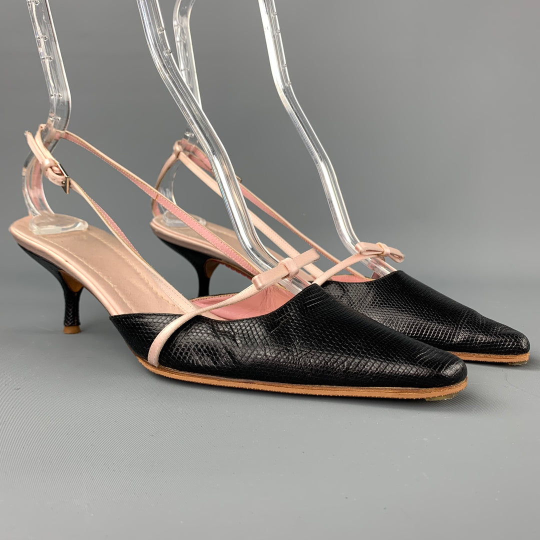 VALENTINO GARAVANI Size 9 Black & Pink Leather Kitten Heel Pumps