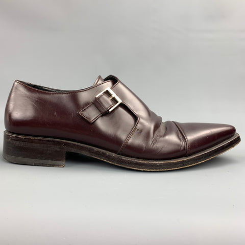 GUCCI Talla 9 Mocasines con tira tipo monje de cuero burdeos