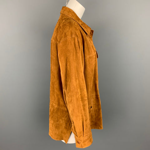 YORK Size 12 Camel Suede Patch Pockets Buttoned Jacket
