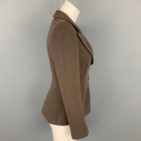GIORGIO ARMANI Size 0 Brown Crepe Wool Blend Peak Lapel Jacket Blazer