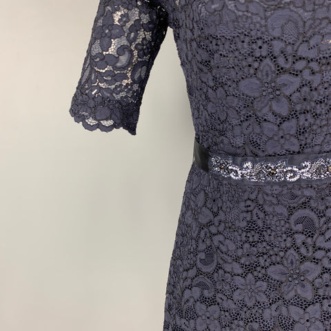 RICKIE FREEMAN for TERI JON Size 2 Navy Cotton Blend Short Sleeve Cocktail Dress