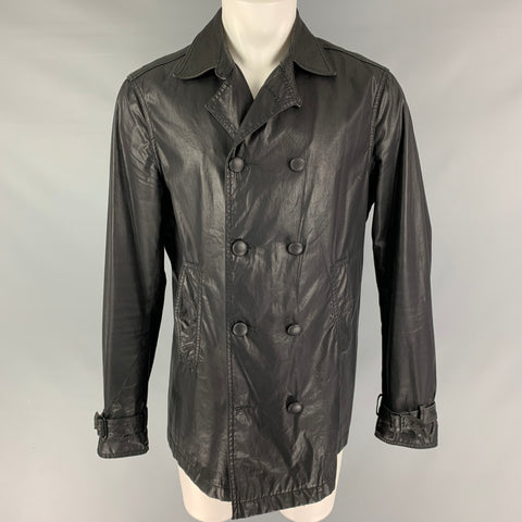 JOHN VARVATOS Taille M Manteau double boutonnage en coton enduit noir