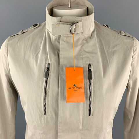 ETRO Poitrine Taille M Beige Coton/Polyester Col Haut Zip Up &amp; Boutons Veste