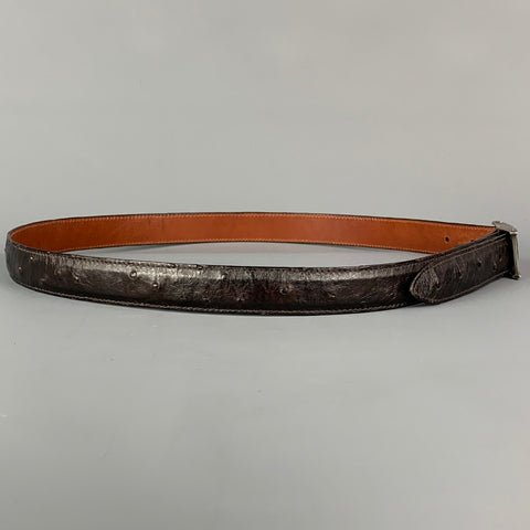 PAT AREIAS Size 36 Brown Ostrich Sterling Silver Belt
