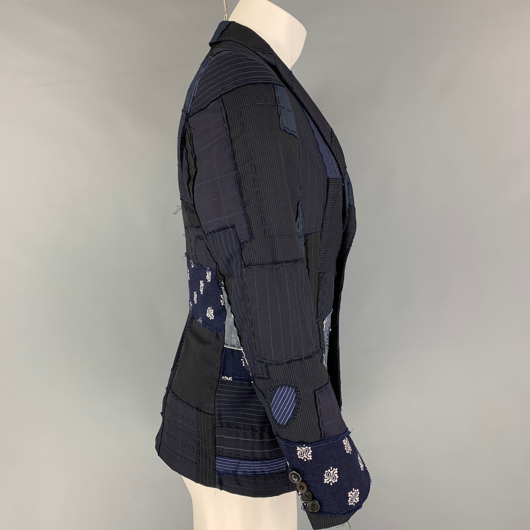 JUNYA WATANABE Size S Black Navy Patchwork Wool Blend Sport Coat