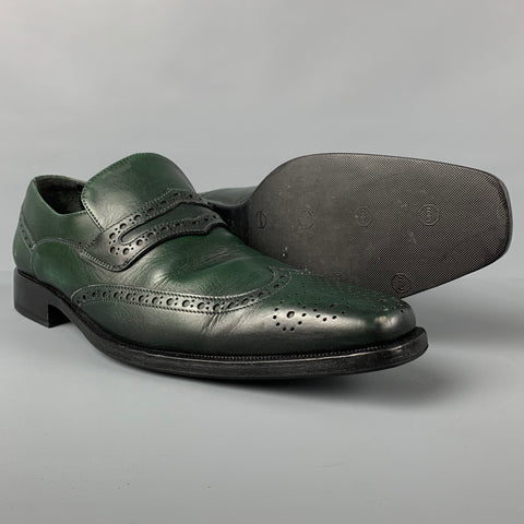 VALENTINO Size 9 Dark green Perforated Leather Wingtip Loafers