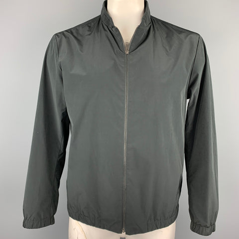THEORY Size XL Black Polyester / Nylon Full Zip Ribbed CollarJacket