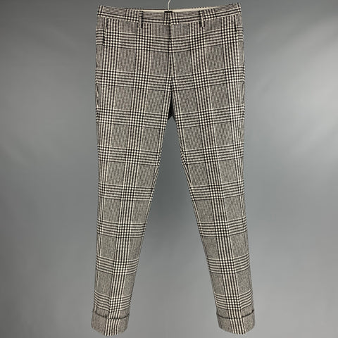 SALVATORE FERRAGAMO Size 32 Black White Plaid Wool Zip Fly Dress Pants