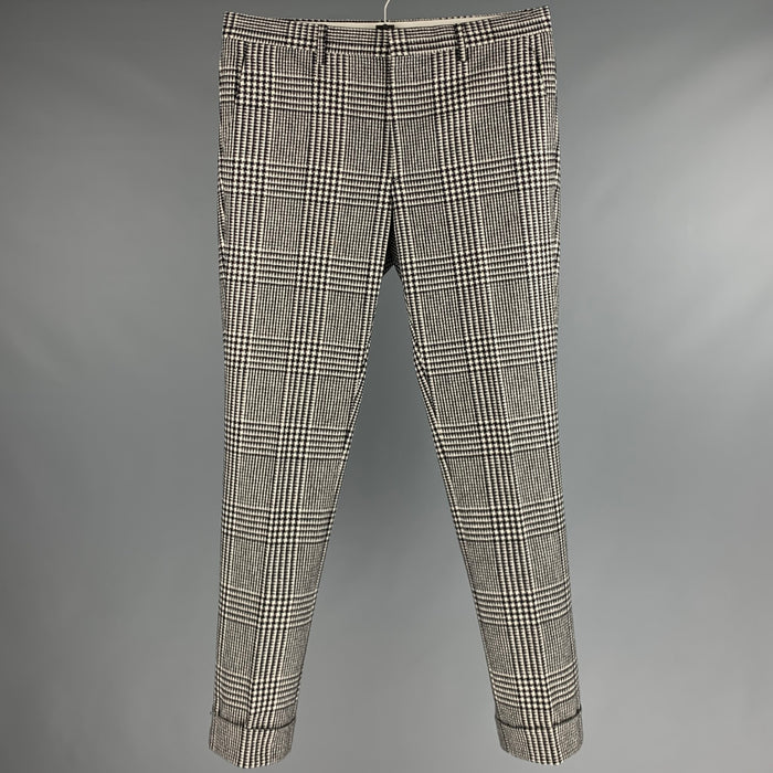 SALVATORE FERRAGAMO Size 32 Black White Plaid Wool Zip Fly Dress Pants