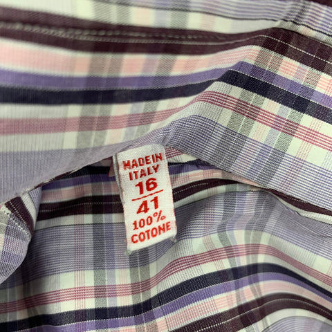 ISAIA Size M Purple Brown Plaid Cotton Long Sleeve Shirt