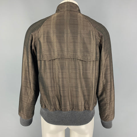 DRIES VAN NOTEN Size M Brown Grey Plaid Polyester Bomber Jacket