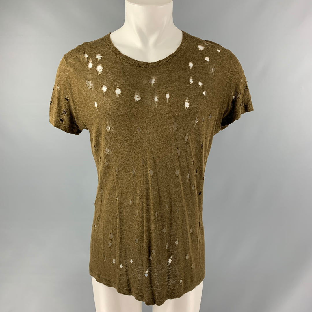 IRO Taille S T-shirt à col rond en lin vieilli olive