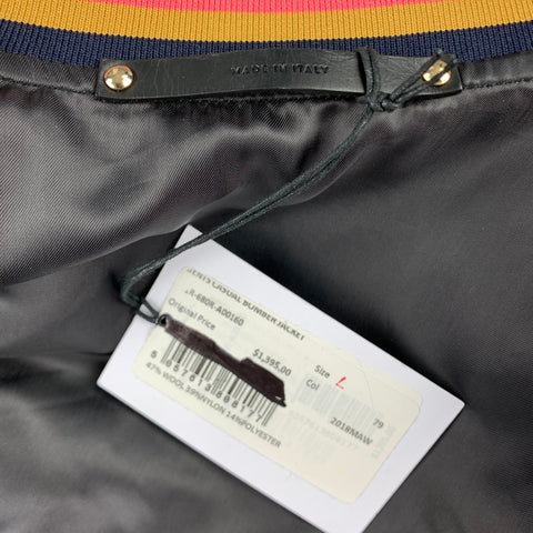 PAUL SMITH Dreamer Size L Black & Silver Jacquard Wool Blend Zip Up Bomber Jacket