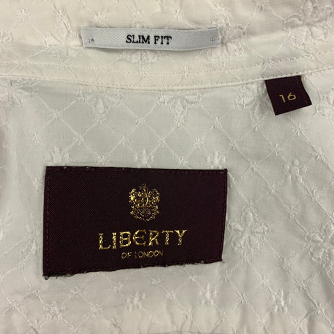 LIBERTY OF LONDON Size M White Embroidery Cotton Button Up Long Sleeve Slim Fit Shirt