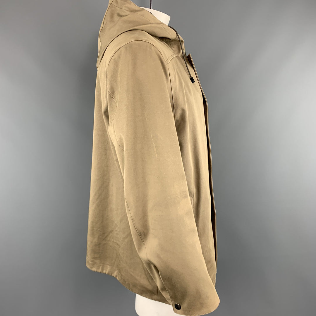 LOUIS VUITTON  Size 46 Khaki Coated Cotton Hooded Damier Lined Parka Coat
