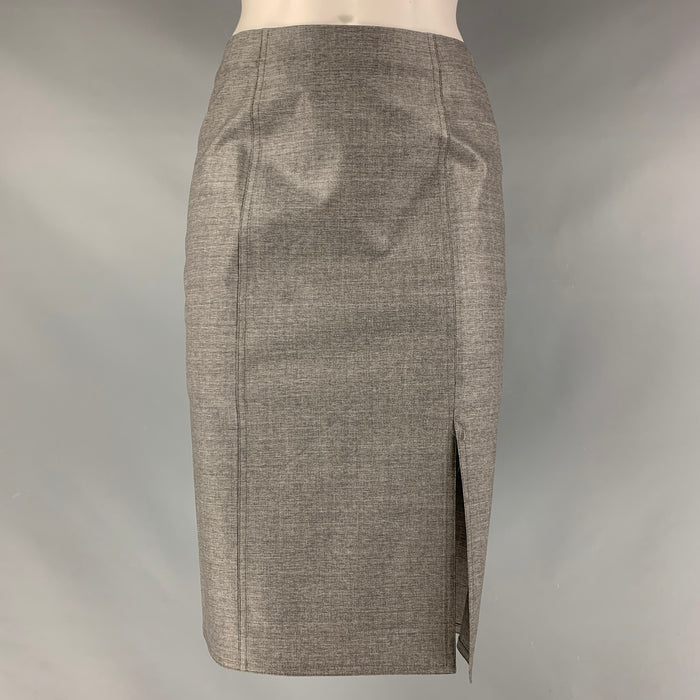 CHRISTIAN DIOR Size 4 Grey Wool &  Lycra Shiny Pencil Skirt