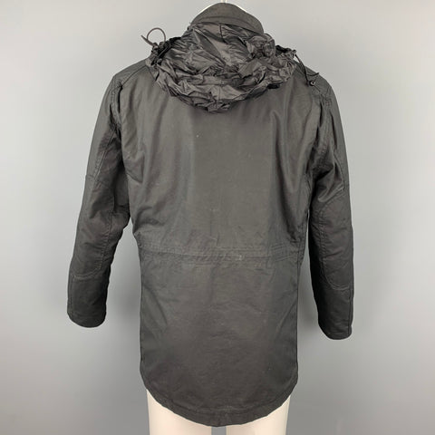 BARBOUR Sapper Size M Black Waxed Cotton Corduroy Collar Zip & Snaps Jacket