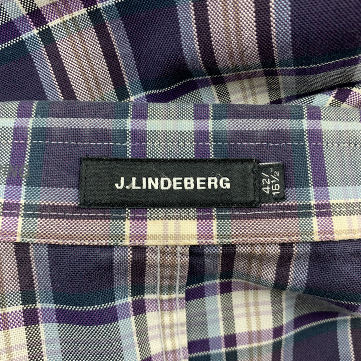 J. LINDEBERG Taille L Chemise à manches longues boutonnée en coton à carreaux violet
