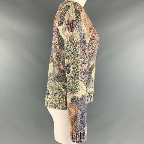 ETRO Taille M Beige Multicolore Coton Mélange Floral Crew Neck Pull
