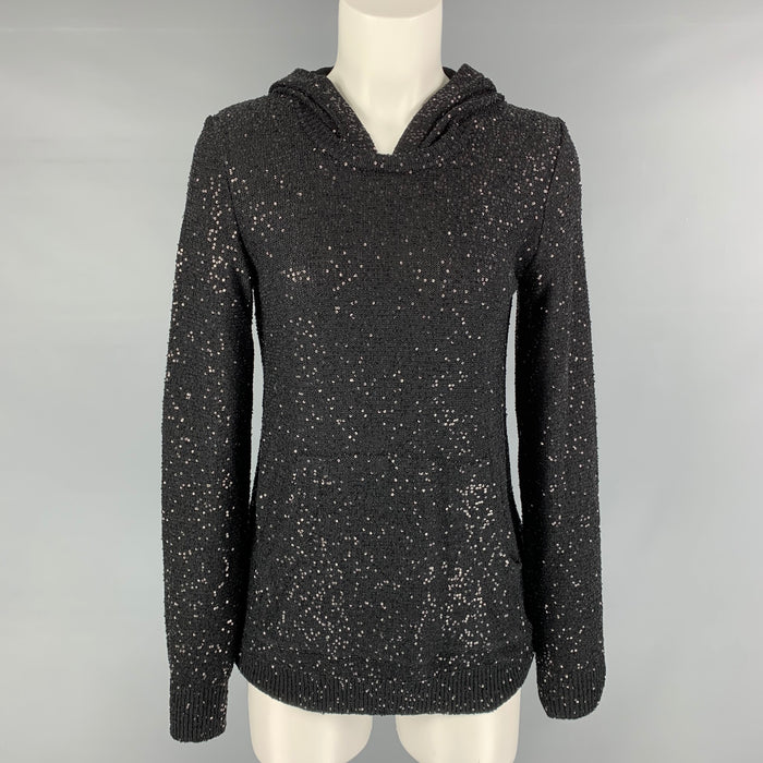 OSCAR DE LA RENTA Size S Black Silk &  Polyester Sequined Pullover