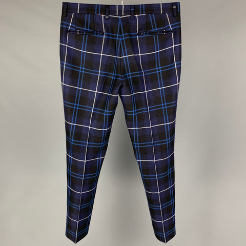 VERSACE Size 32 Navy Black White Plaid Wool Zip Fly Dress Pants