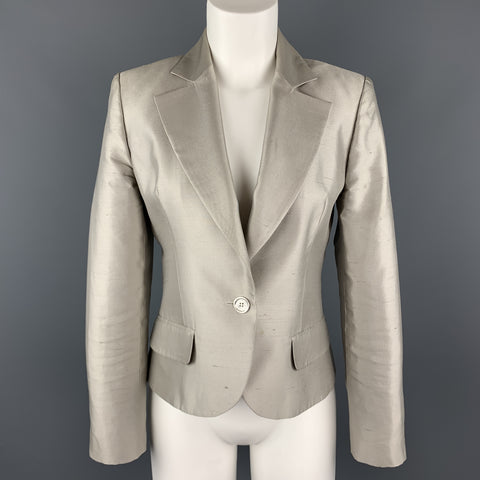 GIVENCHY Talla 6 Chaqueta tipo blazer de seda plateada Shangtung
