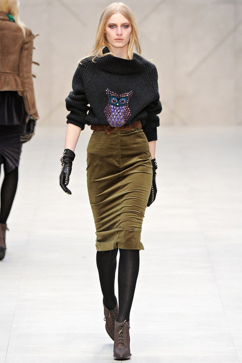 BURBERRY PRORSUM Fall 2012 Size L Charcoal Beaded Wool / Cashmere Owl Mock Neck Sweater