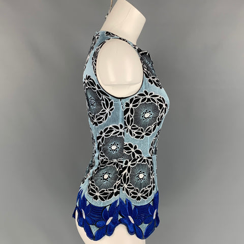 THAKOON ADDITION Size 0 Light Blue & Black Jacquard Floral Polyester Blouse