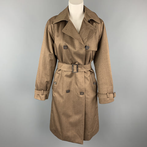 LORO PIANA Size 8 Brown Wool Blend Suede Trim Double Breasted Trenchcoat